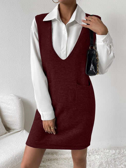 'Xylia' Sleeveless V Neck Sweater Dress - Celes Fashion